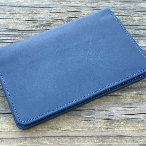 Leather Wallet Bi Fold Blue Card Holder Unisex Purse Handmade Genuine Leather - Picture 5 of 12